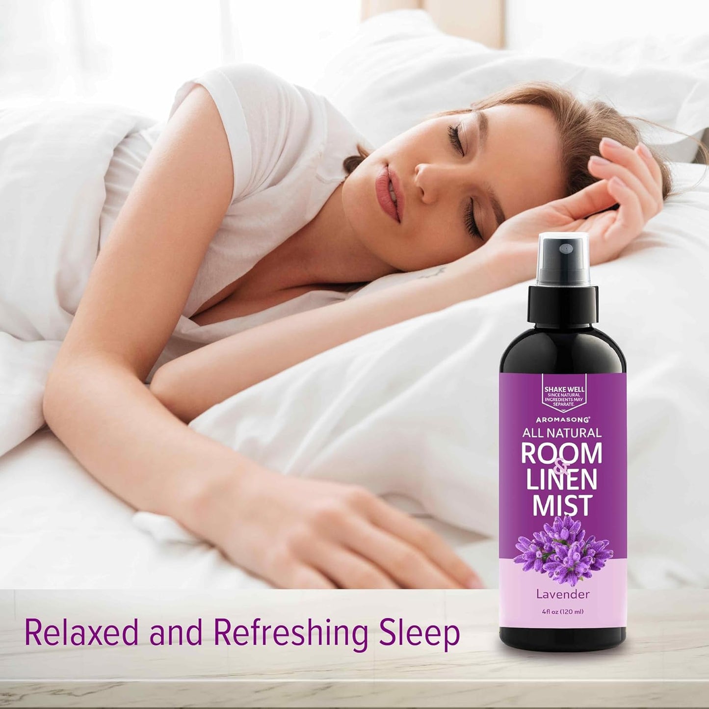 Aromasong 100% Natural Lavender Spray | 2-Pack | for Relaxing - Room & Linen Spray for Sleeping - Calming Essential Oil for Pillows and Sheets 4 Fl Oz.