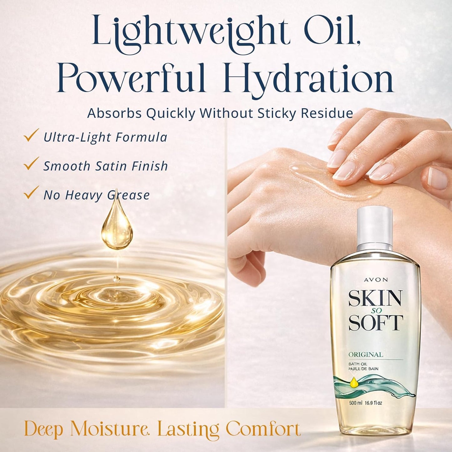 AVON Skin So Soft Original Bath Oil for Women, Moisturizing Body Oil with Jojoba Oil for Dry Skin, 16.9 fl oz Hydrating Shower Oil; Perfect as an After-Shower Skin Softener for All Adults