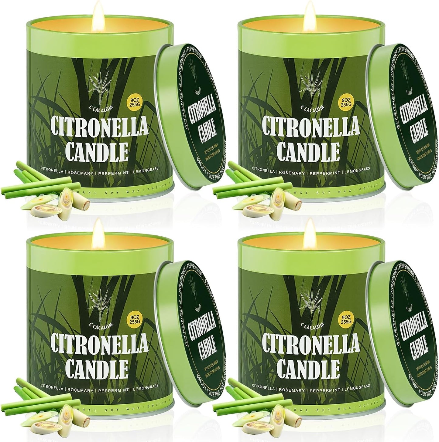 Citronella Candles Outdoor Set, 4 Pack Jar Candle for Patio Camping Backyard Picnic, Infused with 5 Plant Essential Oils, 9 Oz Non Toxic Candles, Scented Candles Sets Gifts for Men Women