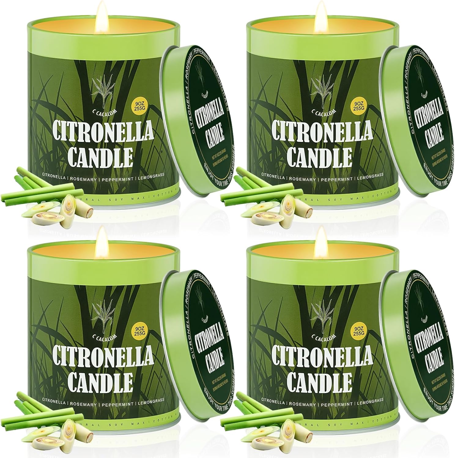 Citronella Candles Outdoor Set, 4 Pack Jar Candle for Patio Camping Backyard Picnic, Infused with 5 Plant Essential Oils, 9 Oz Non Toxic Candles, Scented Candles Sets Gifts for Men Women