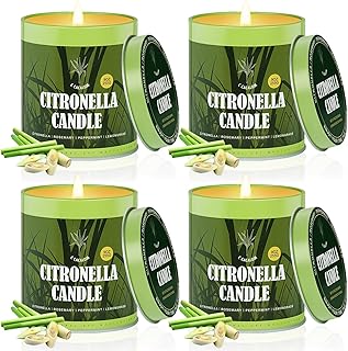 Citronella Candles Outdoor Set, 4 Pack Jar Candle for Patio Camping Backyard Picnic, Infused with 5 Plant Essential Oils, 9 Oz Non Toxic Candles, Scented Candles Sets Gifts for Men Women