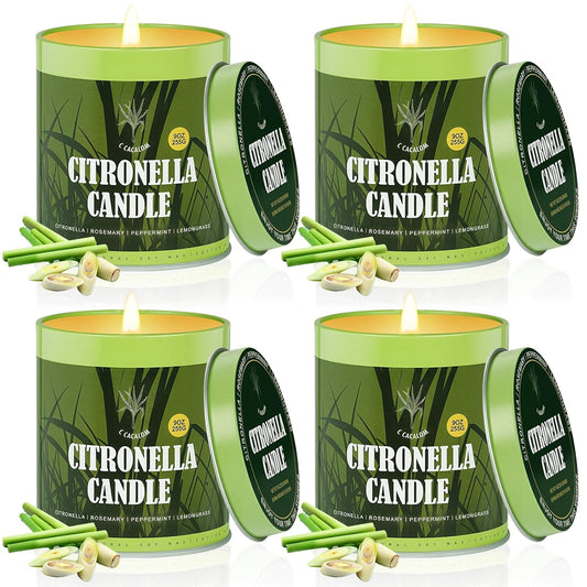 Citronella Candles Outdoor Set, 4 Pack Jar Candle for Patio Camping Backyard Picnic, Infused with 5 Plant Essential Oils, 9
