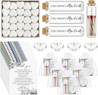 50 Sets Wedding Party Favors for Guests Bulk Including Heart Shaped Candles and Empty Matches Jars with Cork Top Thank You Cards and Organza Bags for Wedding Bridal Shower Party (Blue Flower)