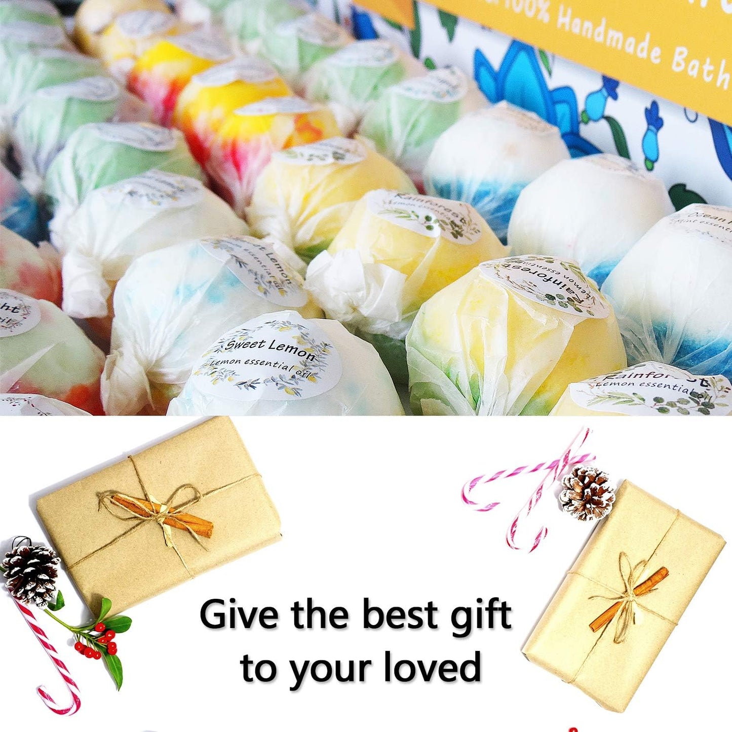 Bath Bombs Gift Set, 50 Handmade Bulk Bath Bombs for Kids, Women, Men, Wonderful Fizz Effect Bath Gift for Valentine's Day, Christmas & Any Anniversaries