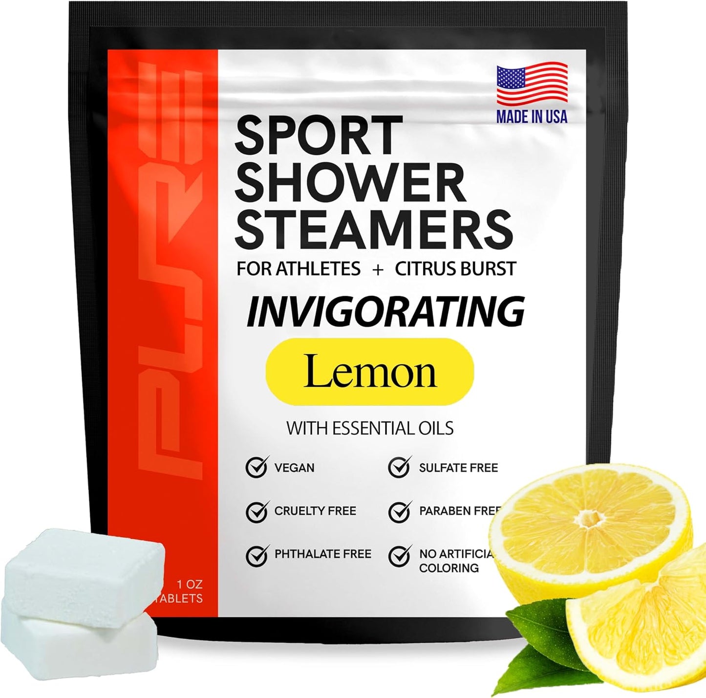 Sport Shower Steamers - USA Made with Natural Lemon Essential Oil, Aromatherapy, Stress and Sinus Relief, Muscle Recovery for Athletes, Best Birthday Presents and Summer Gifts for Runners