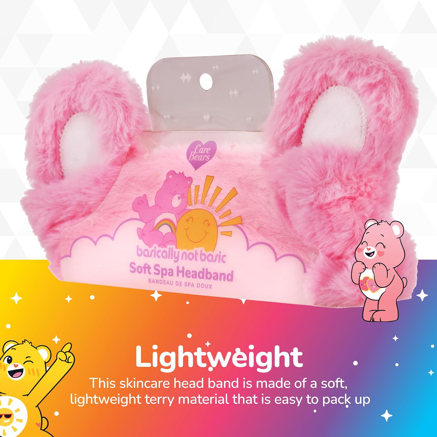 Care Bears Skincare Headband, Cheer Bear Pink Spa Hair Band with 3D Ears for Face Wash, Makeup, and Skin Care Routine