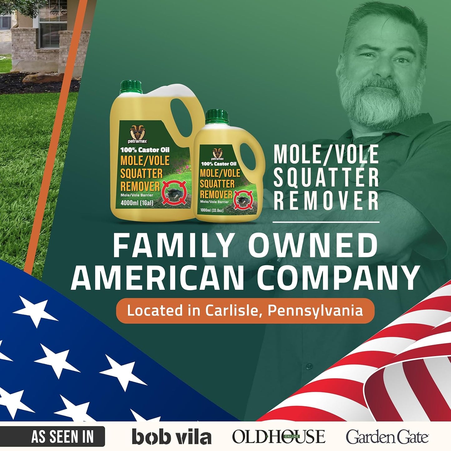 PetraMax Castor Oil Mole Repellent for Lawns - Best Anti Mole and Vole Repellent of Outdoor Space - How to Get Rid of Moles in My Yard, Garden Or Lawn, Safe and Effective Vole Deterrent (33.8 fl oz)