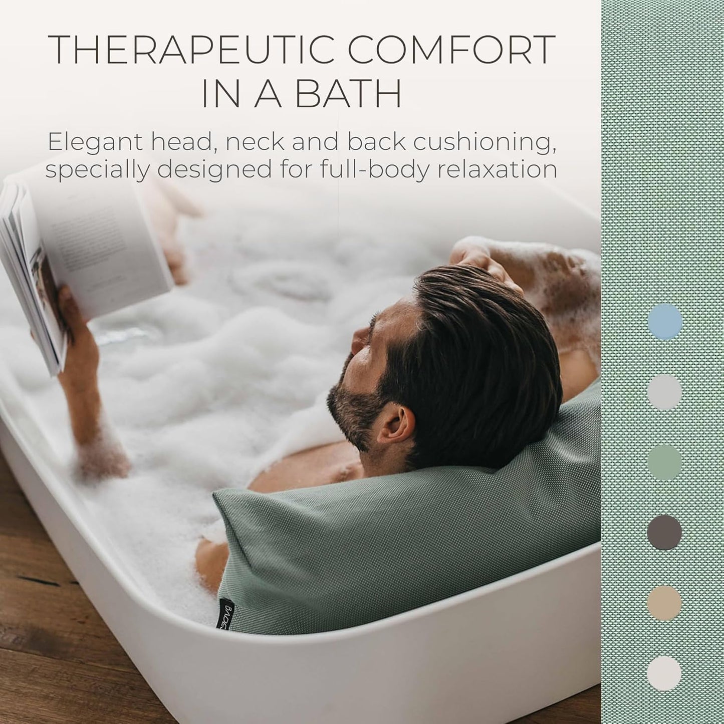 BADESOFA® Luxury Bath Pillow S - Ultra Comfortable & Quick-Drying Bath Back Pillow - Washable Full Body Bath Pillow for Bathtub - Therapeutic Head and Neck Support - Luxury Spa Cushion in Green