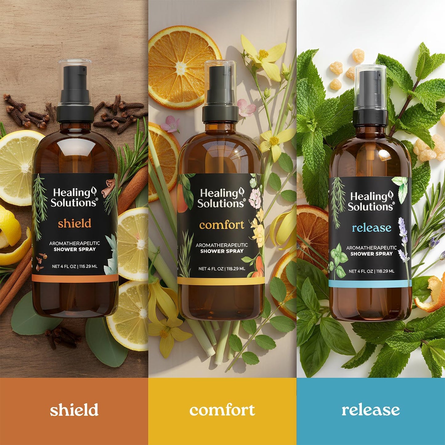 Healing Solutions Aromatherapy Shower Spray, Release Blend, 4oz, Therapeutic Grade Essential Oils, Made in the USA, At Home Spa Experience. Promotes Head Relief (4oz, Release)