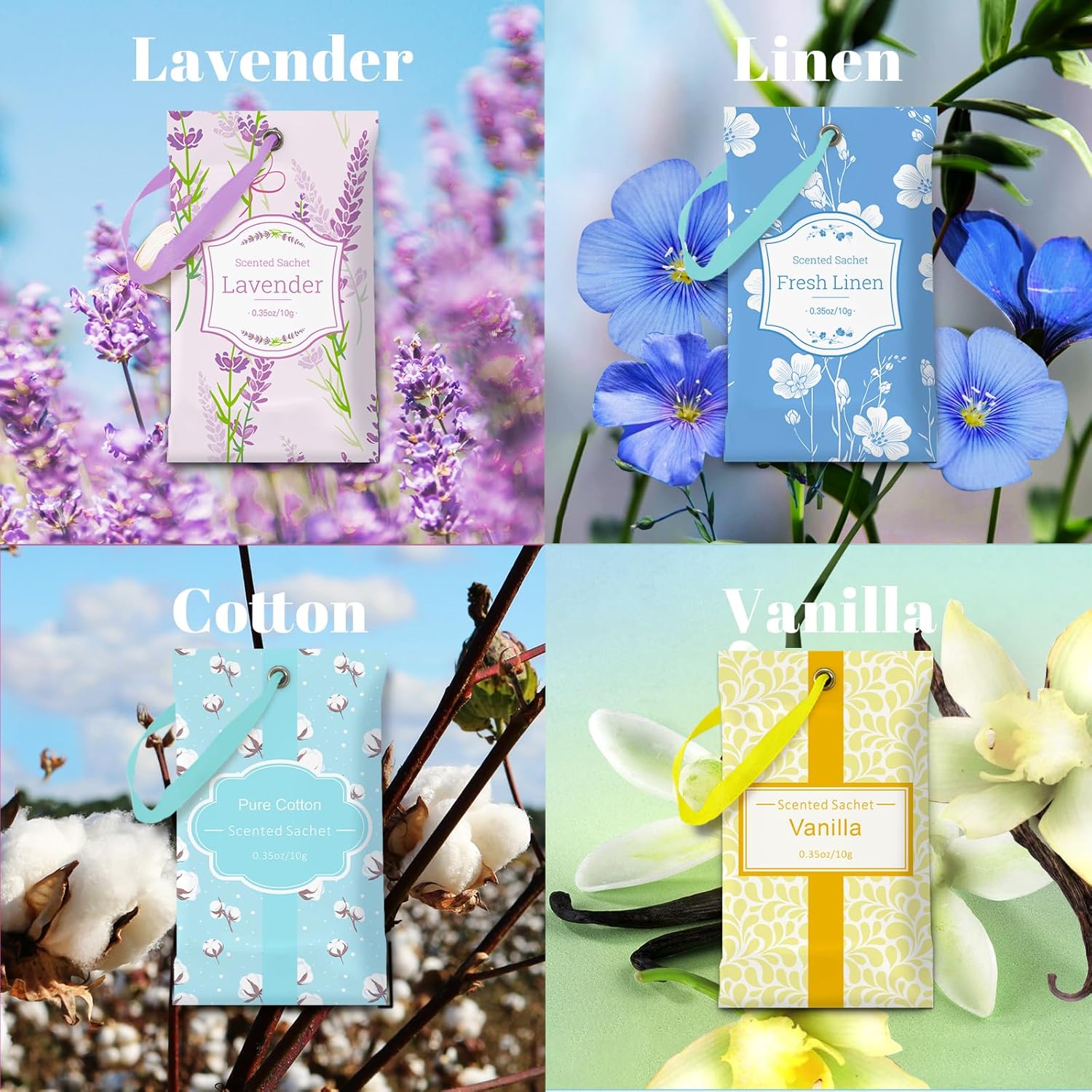 SCENTORINI Sachets for Drawers and Closets, Sachets Bags Long-Lasting, 16 Pack, Lavender Linen Vanilla Cotton, Home Fragrance Sachet for Cupboard, Wardrobe, Suitcases, Shoecases