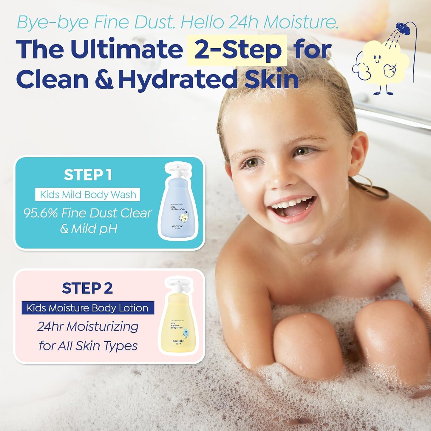 GOONGBE Kids Body Wash – Tear-Free Tested Gentle Pump Foam for Sensitive Skin – Low pH Hydrating Cleanser with Ceramide, Panthenol & Amino Acids – Allergen-Free Scent – Korean K-Beauty, 10.1 fl oz
