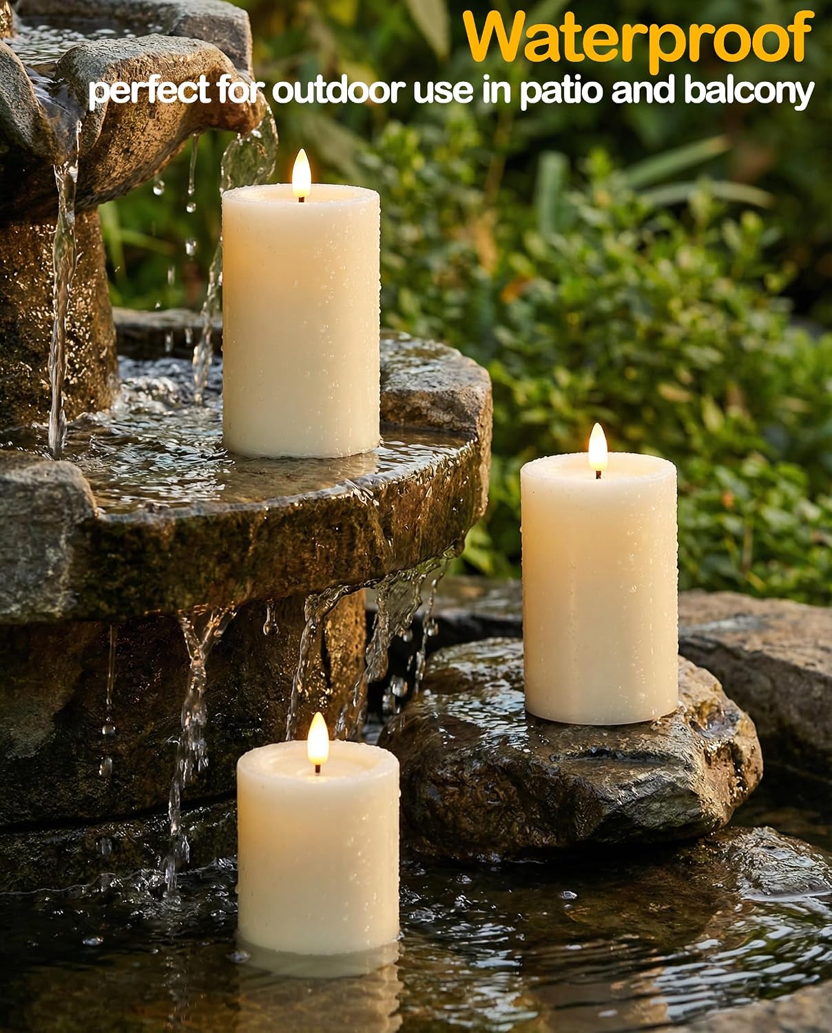 Gmnee 3"x6" Outdoor Waterproof Flameless Candles with Remote Timers Plastic | 2 Pack Battery Operated Candles, LED Candles, Electric Fake Pillar Candles for Patio, Porch, and Lanterns Decor (Ivory)