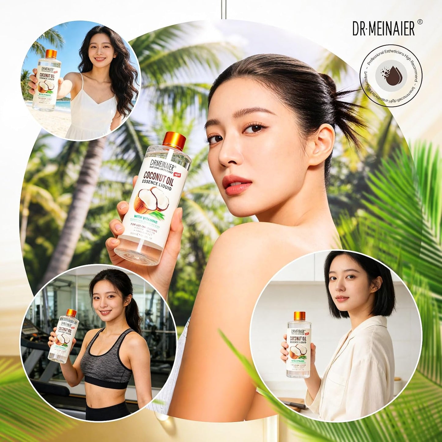 Coconut Organic Fractionated Lightweight Skin Hair Oil Fast-Absorbing Non-Greasy Vitamin E 300ml