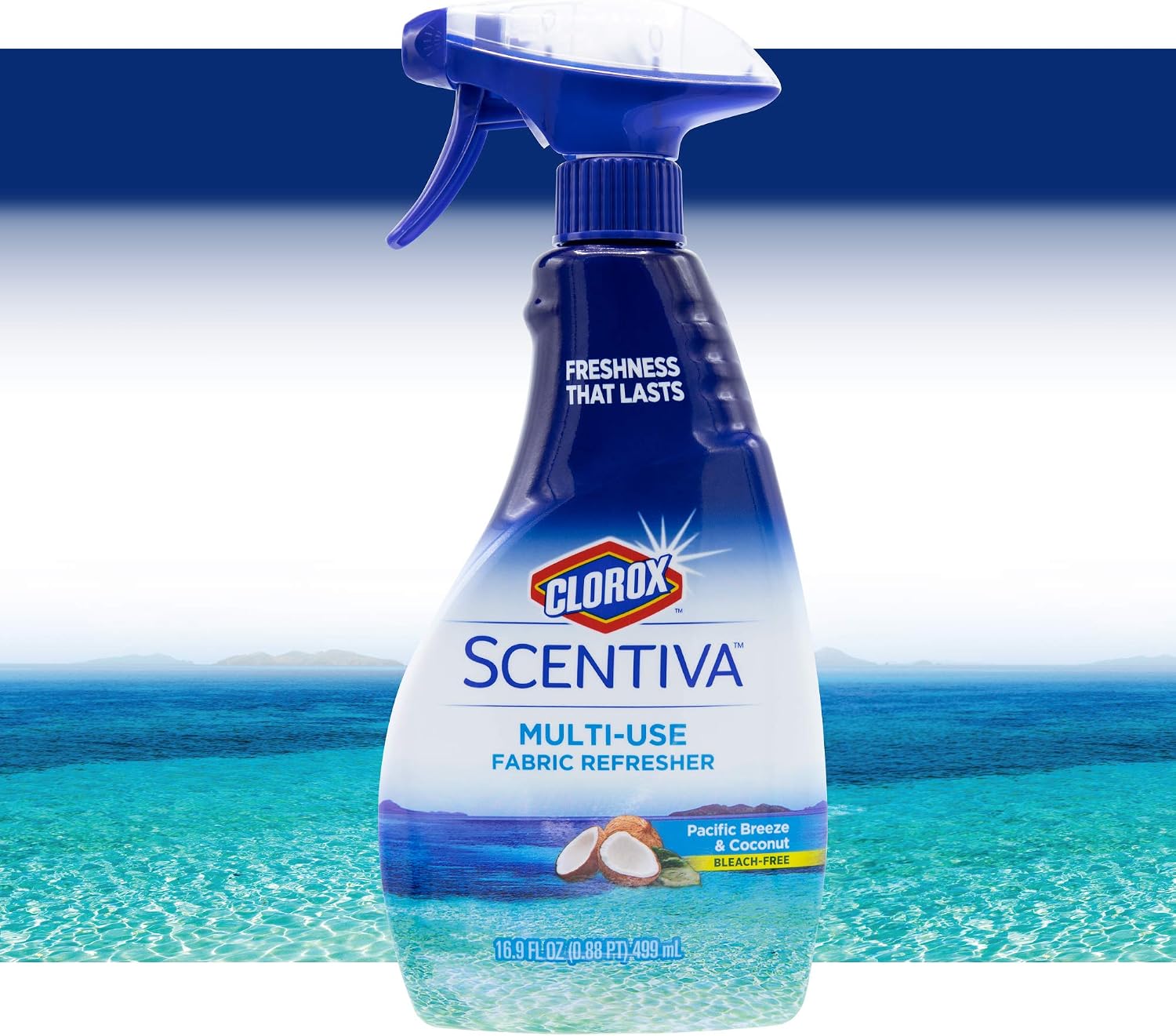 Clorox Scentiva Fabric Refresher Spray, Pacific Breeze and Coconut Scent for Household Fabrics, Odor Refresher for Upholstery, Curtains, Bedding, and Carpets, Non-Bleach, 16.9 Fl Oz