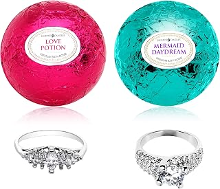 Mermaid Love Potion Bath Bombs Gift Set of 2 with Size 6 Ring Inside Each Made in USA
