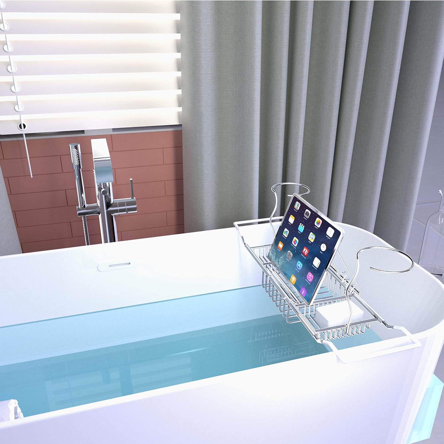 Bathtub Tray Caddy,Expandable Bathtub Shower Caddy,Adjustable Organizer Tray for Bathroom,Luxury Bath Caddy Tub Table, Bathtub Accessories & Bathroom Gadgets 304 Stainless Steel Holder