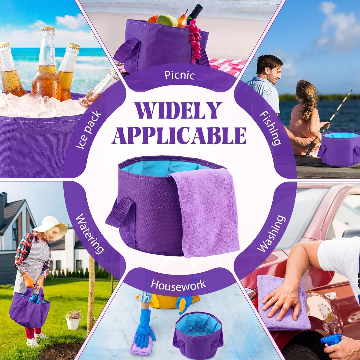 FillTouch 6 Sets Foldable Foot Bath Kit 15L Collapsible Foot Soaking Tub Bathroom Towels Women Adult Foldable Slippers with Storage Bag Spa Soak Pedicure Bath for Travel Camping (Purple)