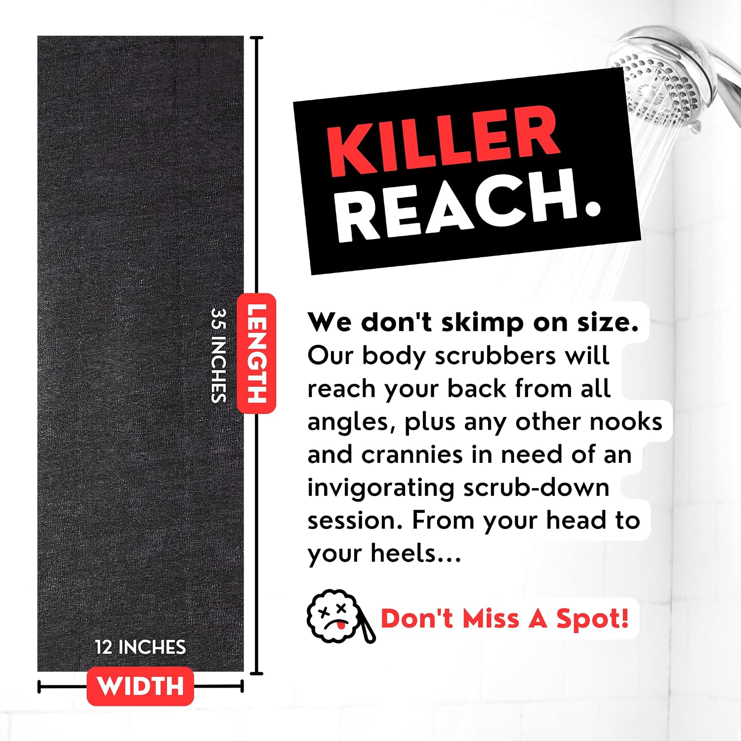 Extra Rough Exfoliating Washcloth - Extreme Body & Back Scrubber for Shower, Extra Long, Hygienic Exfoliator Wash Cloth, Men Or Women, 2 Count Pack, 1 Black & 1 Grey Color, Bye Bye Loofah