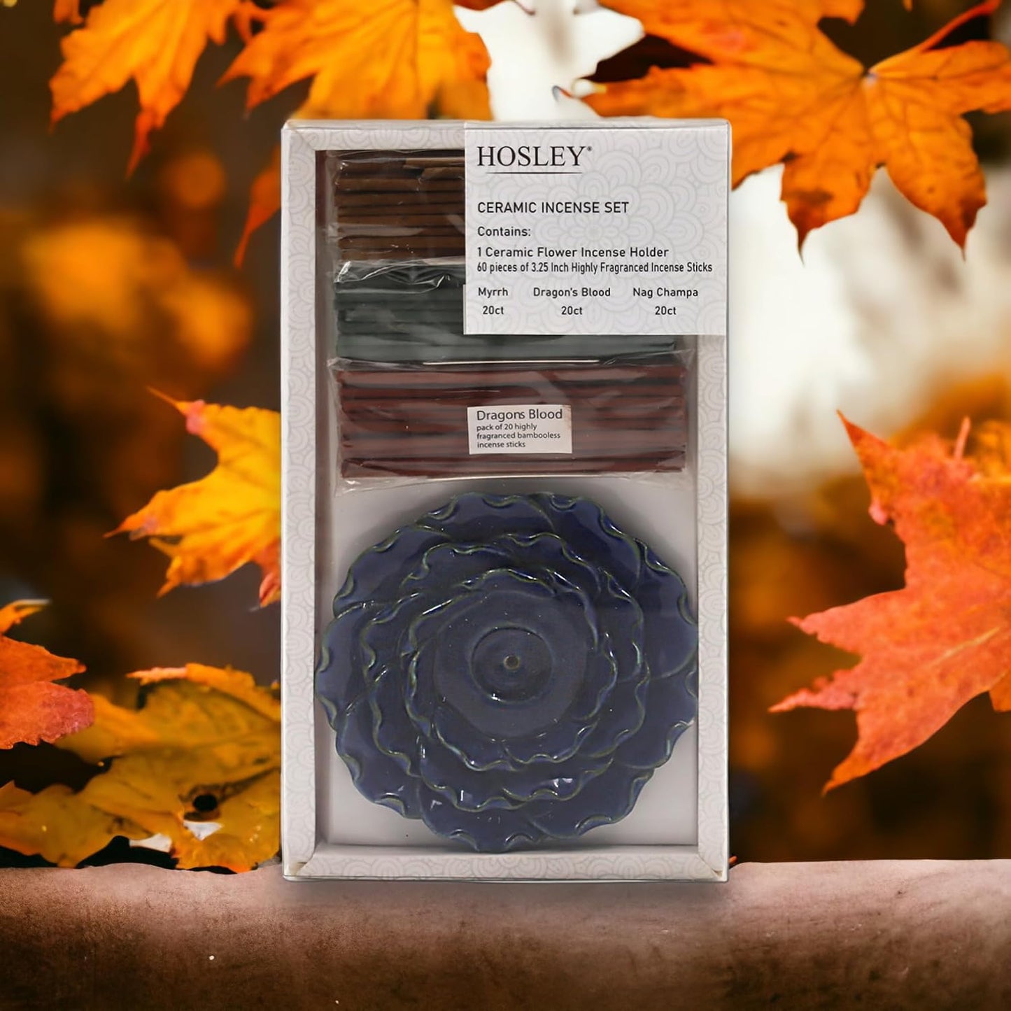 Hosley Incense Sticks Gift Set Each Includes 60 Incense Sticks & a Flower Ceramic Holder - Bathroom Set for Home, Weddings, Meditation, Spa, Bathroom Use - 6 Sets