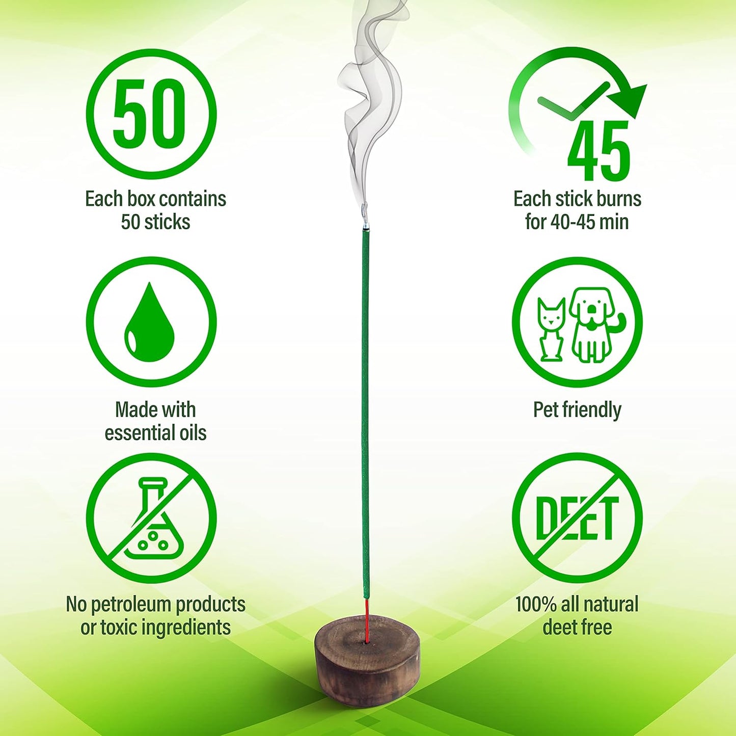 Mosquito Repellent Incense Sticks 50 Pieces per Box, for Patio/Natural Ingredients Citronella Oil/Lemongrass Oil/Made Natural Based Essential - DEET Free - Mosquito Repellent Outdoor