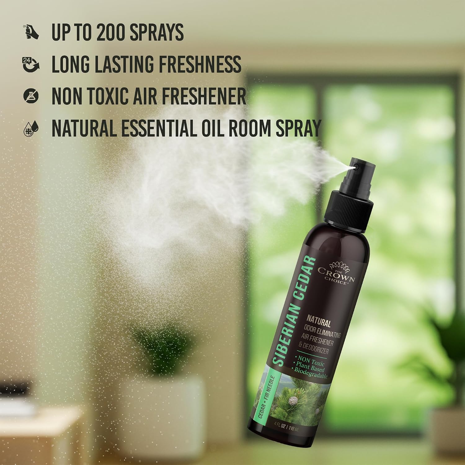 Non-Toxic Odor Eliminator,Natural Cedar Air Freshener Spray for Clothes Storage & Moth Repellent, Closet & Couch Deodorizer,Long Lasting Bathroom & Toilet Freshener,Safe for Kids & Pets,2PK, 4 Oz each