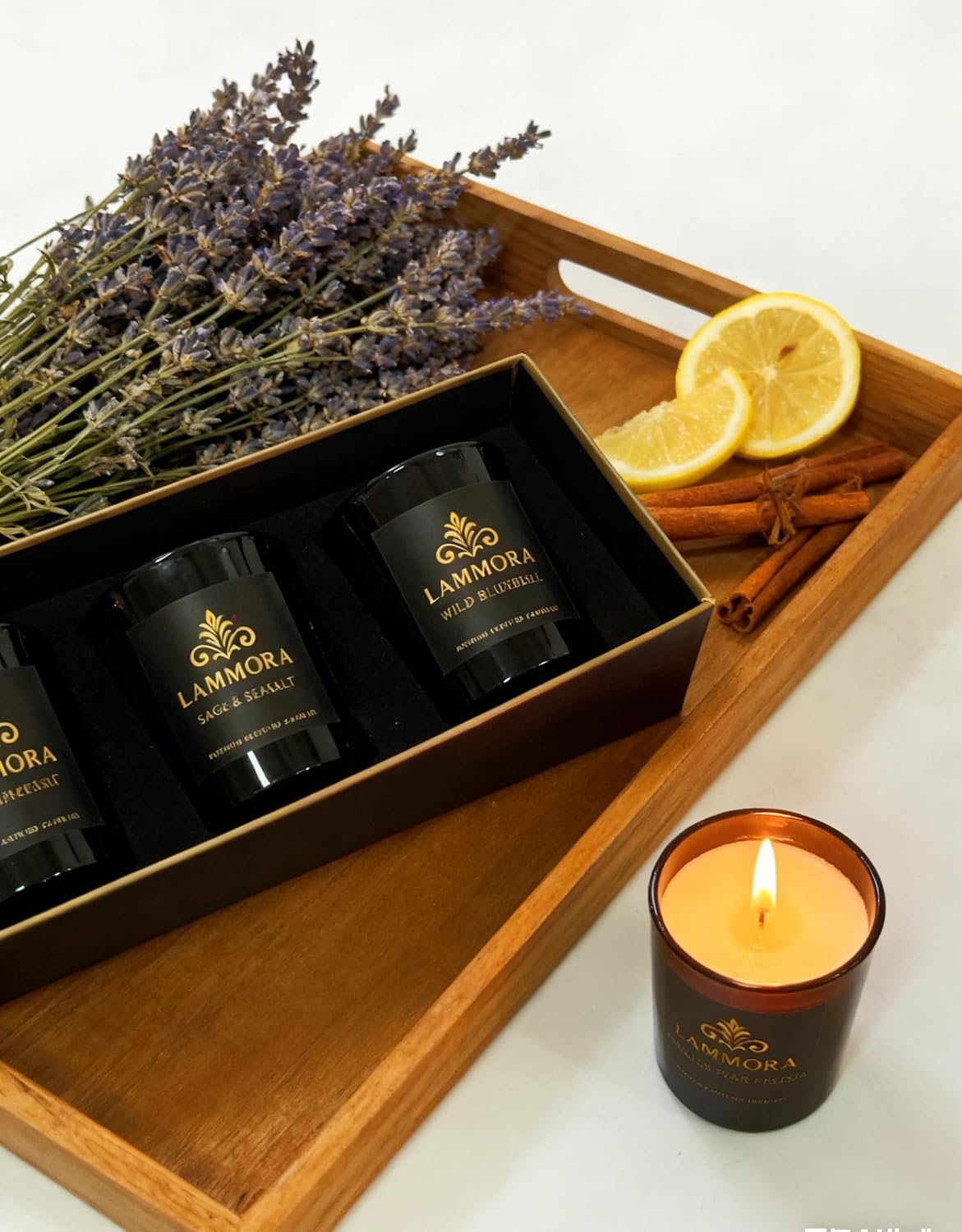 Aromatherapy Candle Gift Set – 3 Scented Candles (English Pear & Freesia, Sage & Sea Salt, Bluebell) – Natural Soy Wax, Long‑Lasting 48Hr Burn, Elegant Gift Box