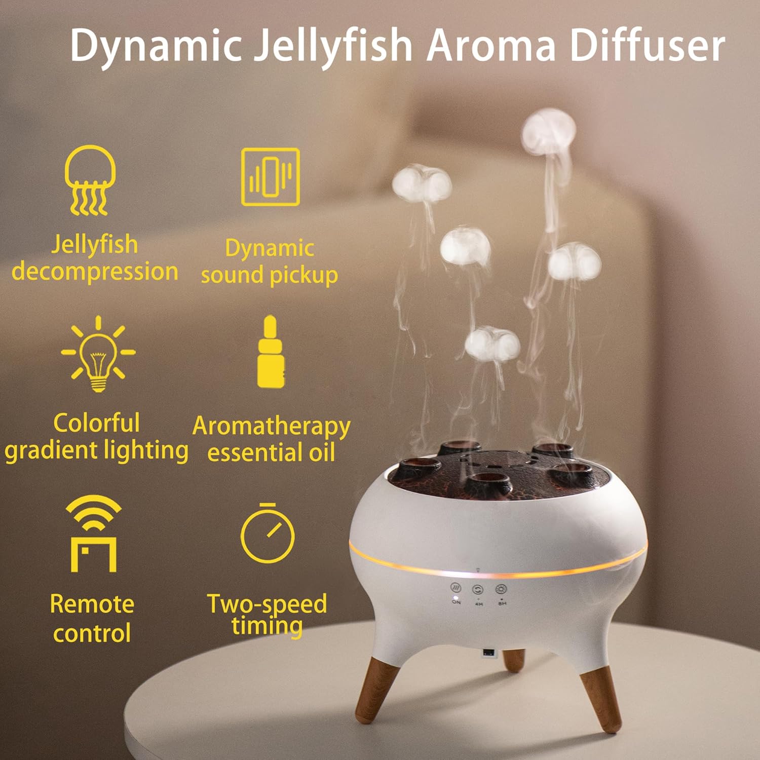 Dynamic Aromatherapy Diffuser – 250ml Essential Oil Cool Mist Humidifier with Jellyfish Mist & Color-Changing LED Lights for Relaxing Home, Bedroom & Office Atmosphere (Black)
