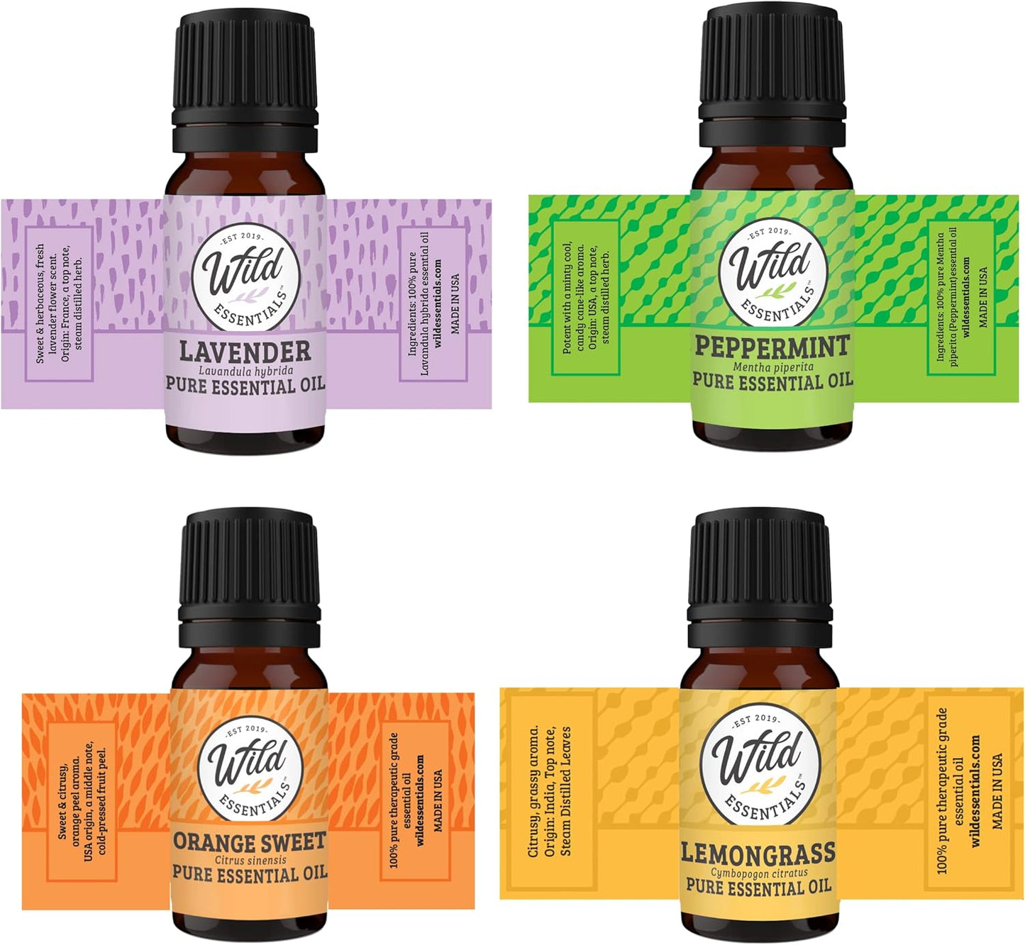 Wild Essentials Orange Slice Necklace Essential Oil Diffuser Kit, Lavender, Lemongrass, Peppermint, Orange Oils, 8 Refill Pads, Calming Aromatherapy Gift Set, Customizable, Perfume