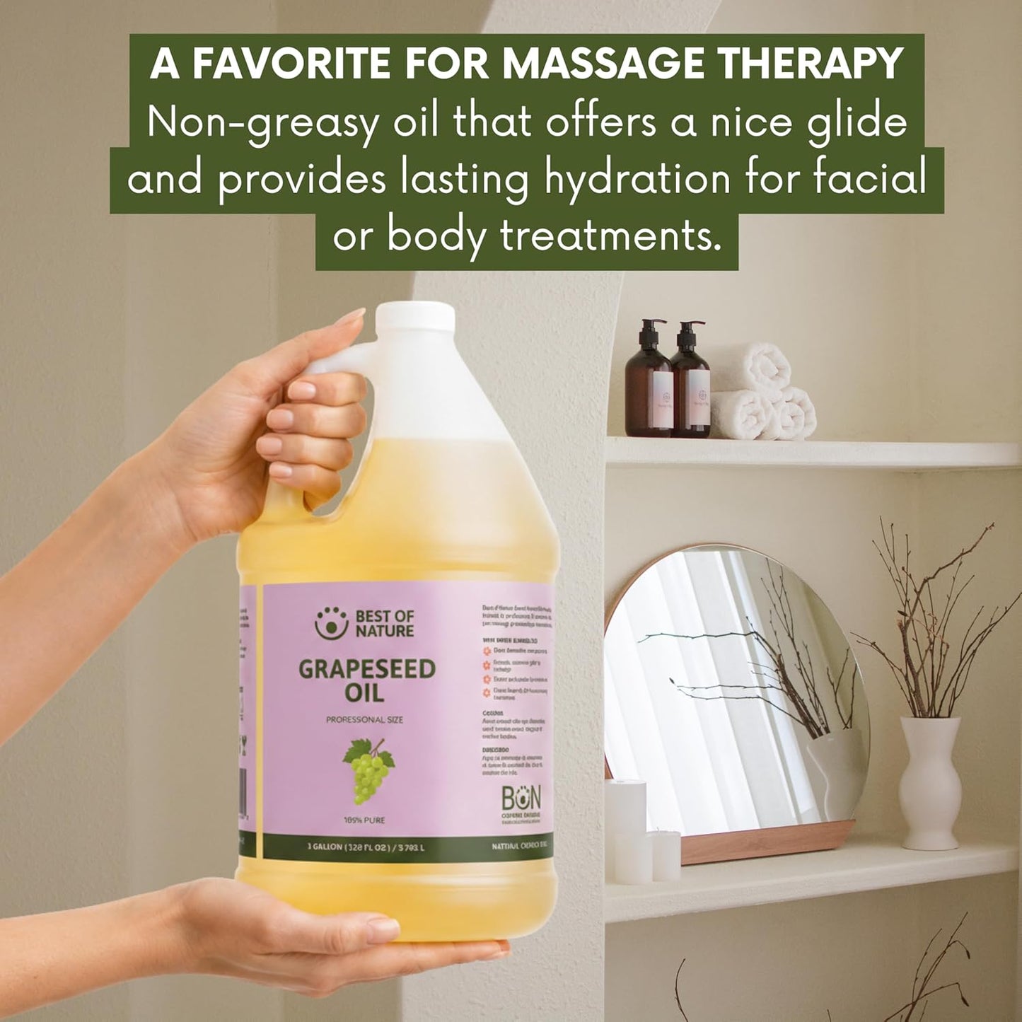 Best of Nature 100% Pure Grapeseed Oil - Unscented, Lightweight, Non-Greasy Moisturizer for Hair, Skin, Face & Aromatherapy, Carrier Oil for Essential Oils, 5 Gallon Pail (640 fl oz)