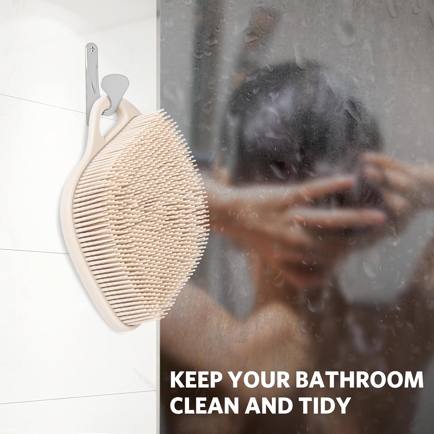Sndyi Silicone Body Scrubber, Gentle Exfoliating Body Scrubber for Sensitive Skin, Leaf Shaped Shower Scrubber for Body with Lathering Bristles, Silicone Loofah Body Brush for Showering, Oatmeal