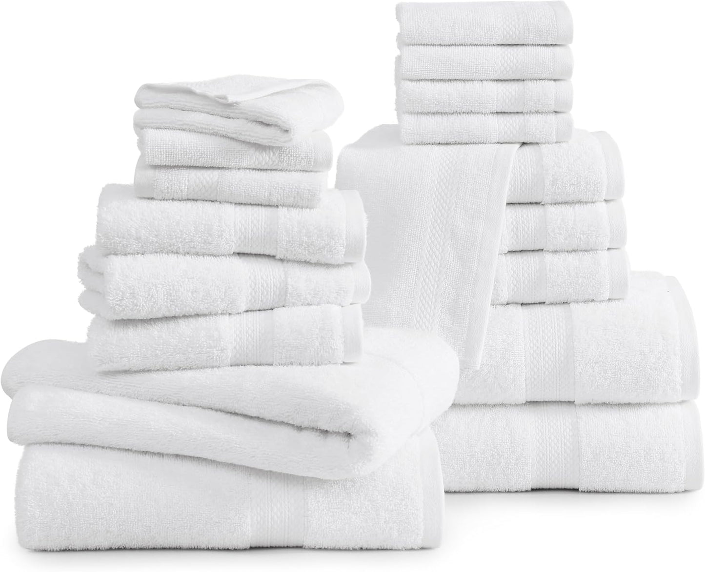 LANE LINEN Cotton Bath Towel Set 18 Piece - Super Soft, Absorbent & Quick Dry - 4 Bath, 8 Washcloths, 6 Hand Towels for Bathroom - Hotel Quality Turkish Towels, Ideal for Spa, Gym & Travel - White