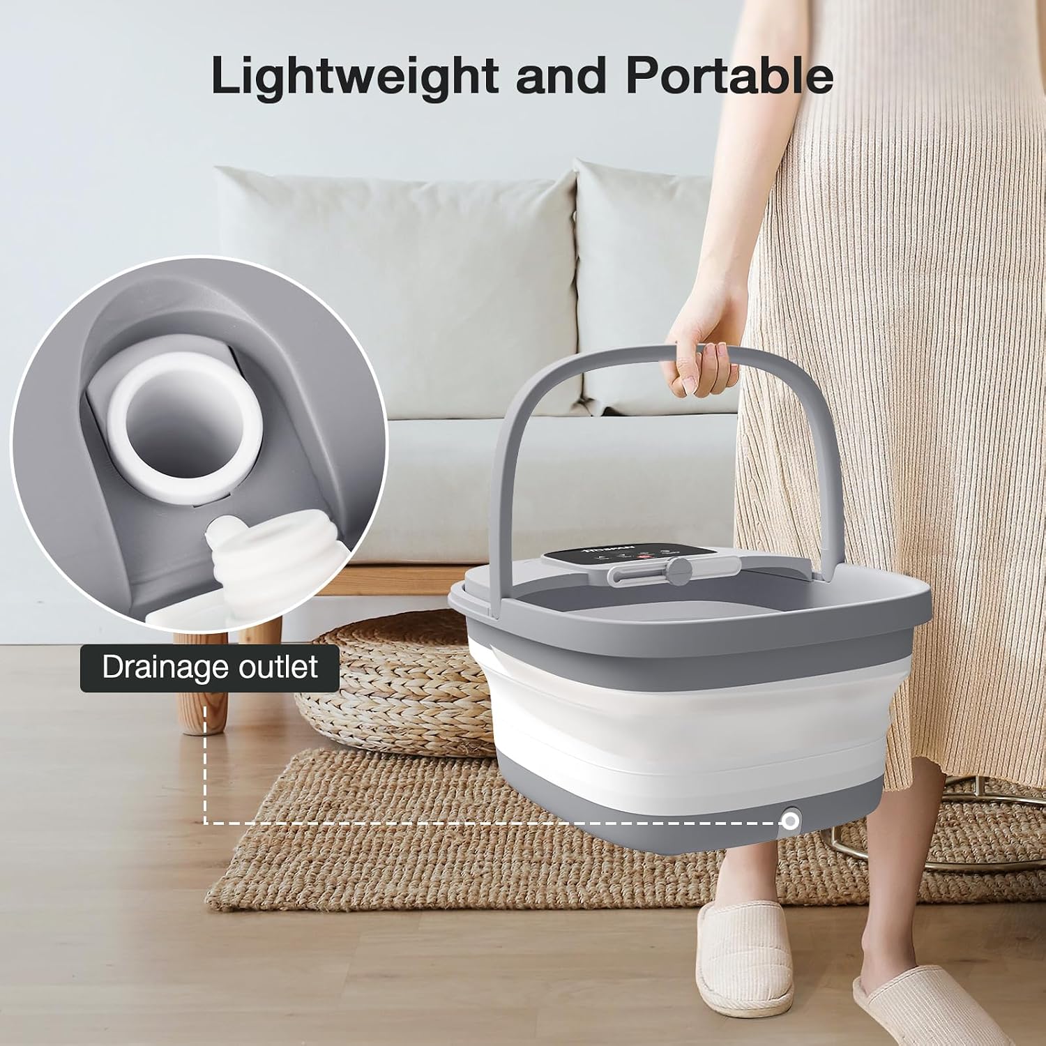 HOSPAN Collapsible Foot Spa with Heat, Bubble, Red Light, and Temperature Control, Foot Bath Massager with 8 Shiatsu Massage Rollers, Pedicure Foot Spa for Relaxation and Stress Relief