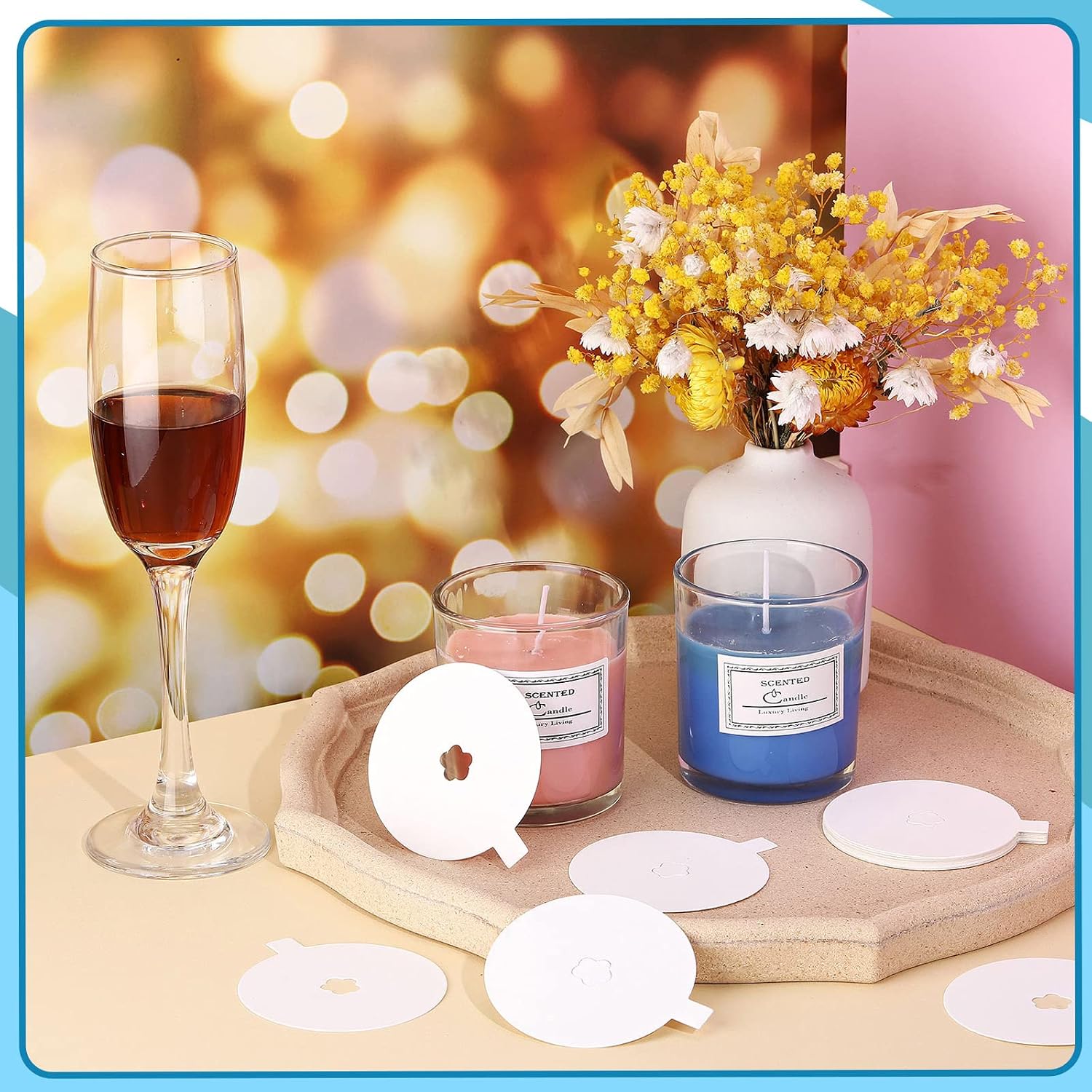 Chinco 100 Pieces Candle Dust Protectors Paper Candle Lids Drip Protectors Vigil Supplies for Craft Making Dust Protection, 2.75 Inch, White
