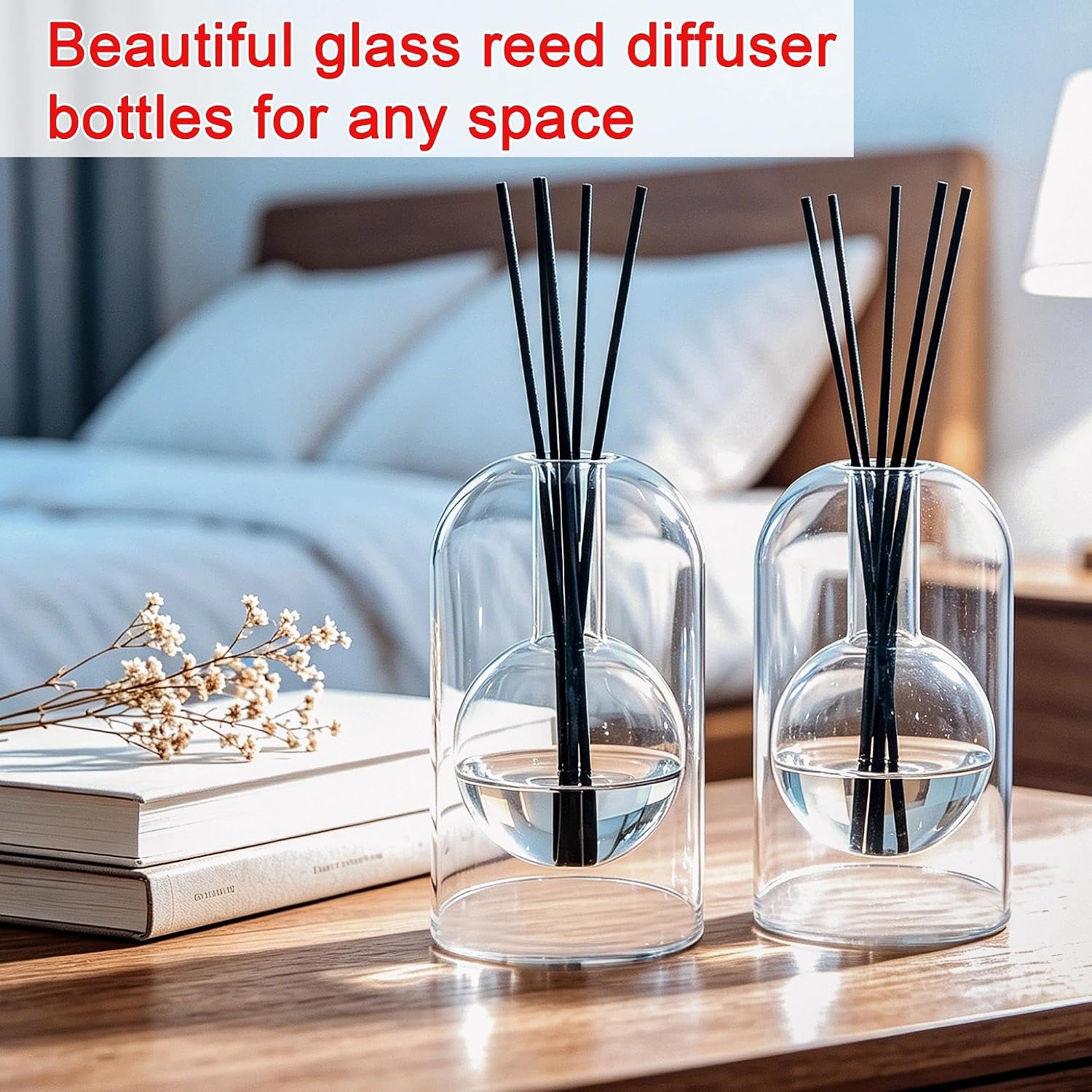Empty Glass Reed Diffuser Bottles 2pcs Essential Oil Diffuser Jar 7oz/220ml Clear Double Wall Cylindrical Aromatherapy Container with Inner Round Chamber Modern Decorative Vase for Home Office Decor