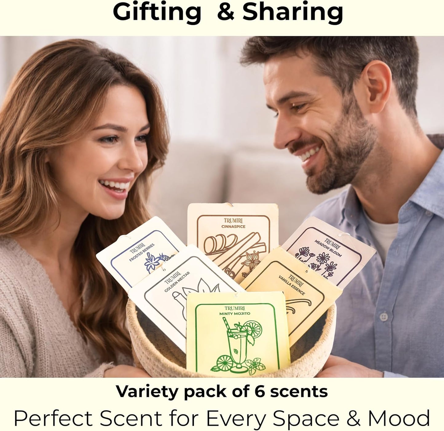 Scented Sachets for Drawer and Closet Freshener with Long Lasting Scent - Variety Pack of 6 - Frosted Berries|Cinnaspice|Vanilla Essence|Minty Mojito|Meadow Bloom|Golden Nectar - Home Fragrance