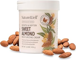 NATURE WELL Sweet Almond Body Cream, Moisturizing Cream for Dry & Sensitive Skin, Hydrating Body Moisturizer with Natural Oils & Extracts, Coco-Almond Scent, Dermatologist Tested, 16 Oz