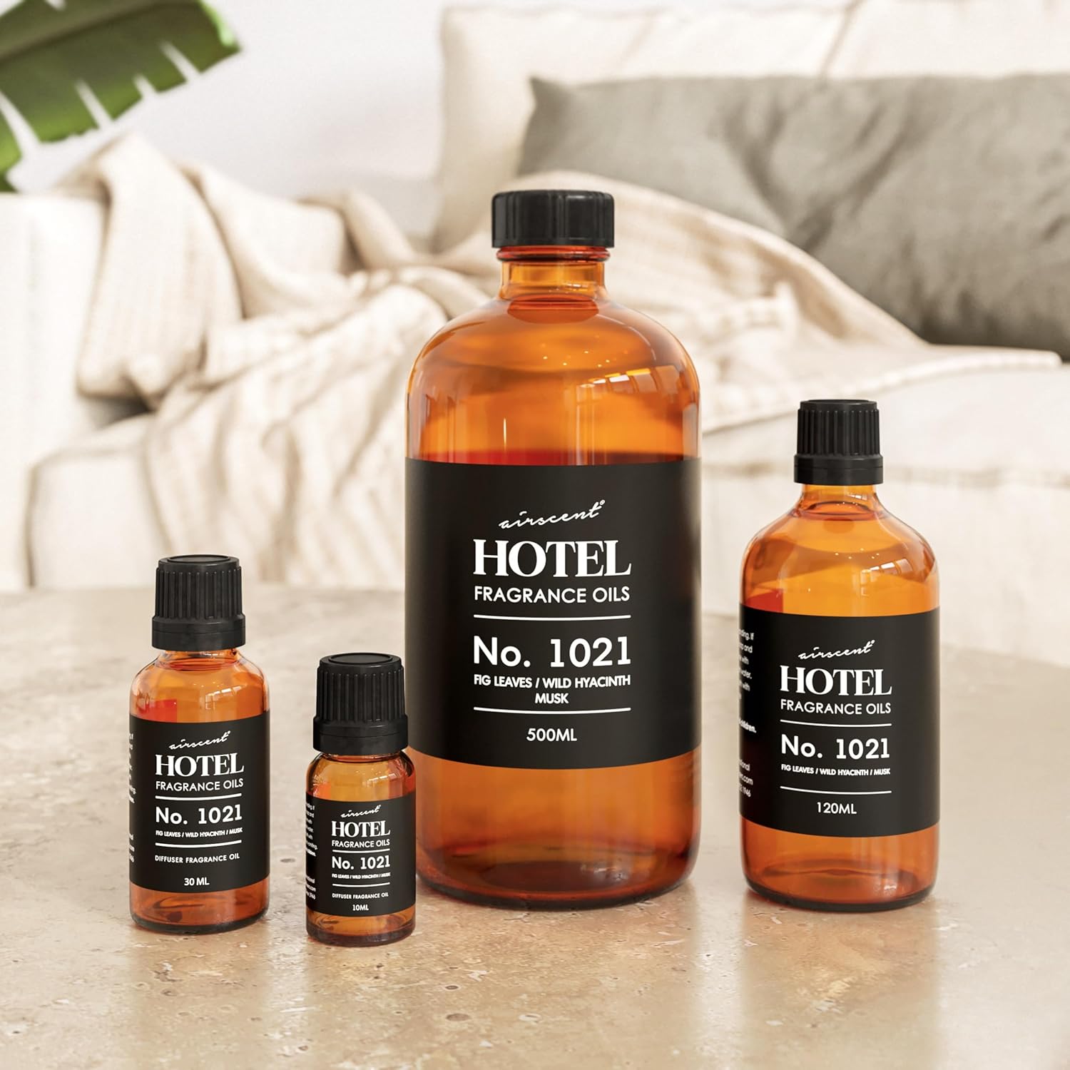 AirScent Hotel Diffuser Oil No. 1021 - Fig Leaves Hyacinth Sandalwood - Hotel Scent Dupe - Premium Fragrance Oil for Ultrasonic and Waterless Diffusers and Crafting - 10 mL, 0.34 fl oz Glass Bottle