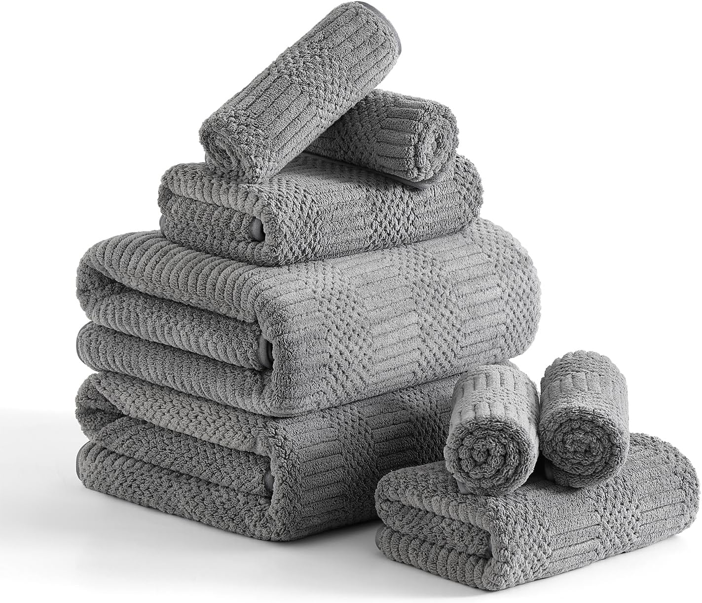 8 Piece Bath Towel Set-2 Oversized Bath Sheets(35"x70"),2 Hand Towels,4 Washcloths-Extra Large Microfiber Towel Sets,Less Lint Highly Absorbent & Quick Dry Bath Towels for Bathroom Gym Pool, Grey