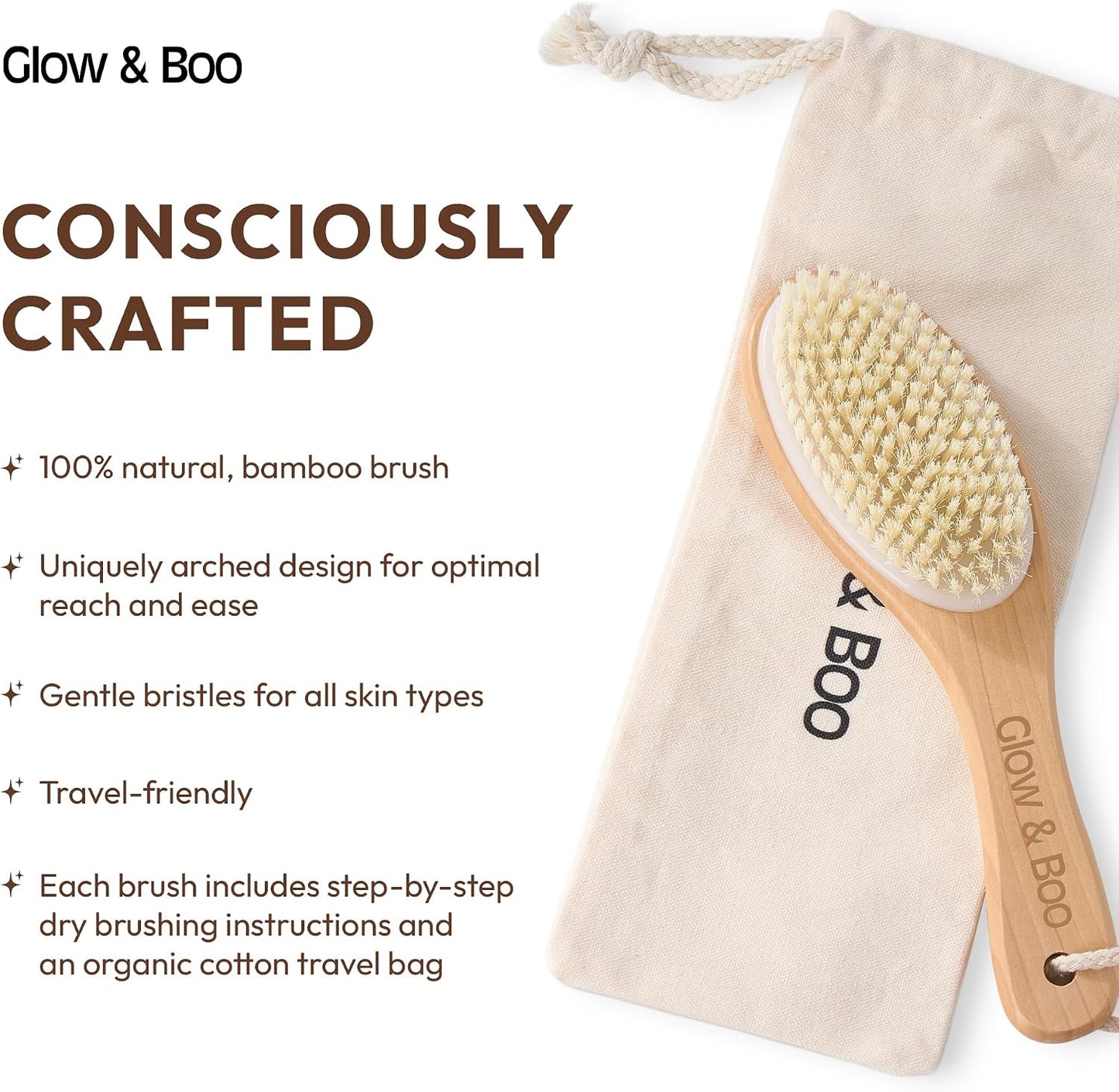 Dry Body Brush for Shower & Bath – Bamboo Exfoliating Brush for Dry or Wet Use – Full Body Skin Care for Legs, Back, Arms, Cellulite & Lymphatic Drainage
