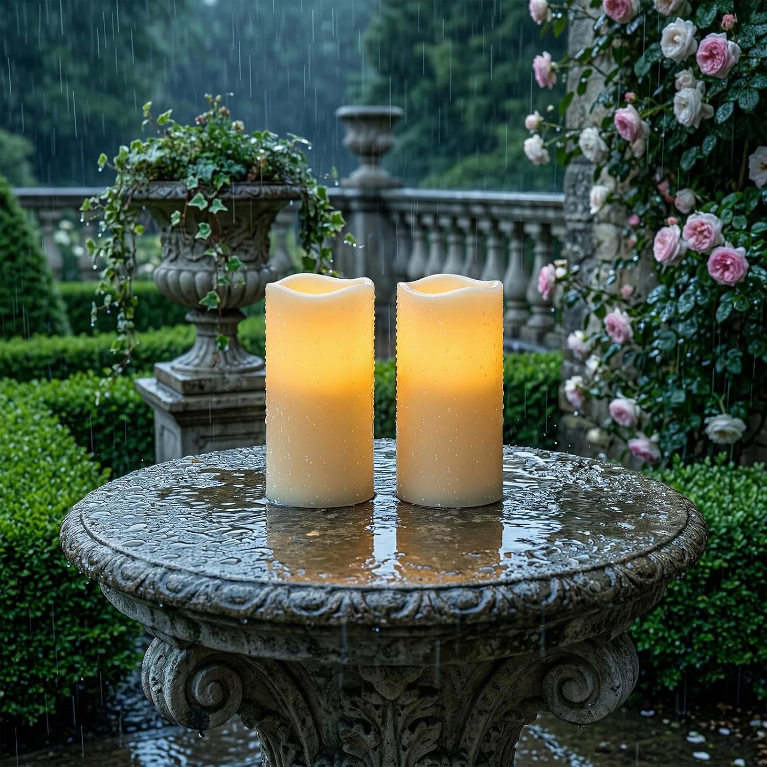 5plots 3" X 6" Outdoor Waterproof Candles, Battery Operated Led Ivory White Flameless Candles with 10-Key Remote & Timer for Indoor Home Lantern Holiday Decor, Set of 2