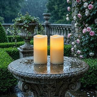 5plots 3" X 6" Outdoor Waterproof Candles, Battery Operated Led Ivory White Flameless Candles with 10-Key Remote & Timer for Indoor Home Lantern Holiday Decor, Set of 2