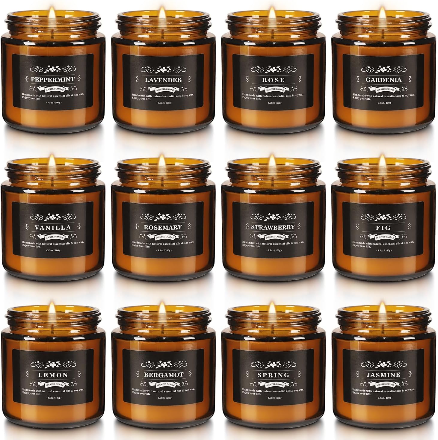 Scented Candle Set 12 Pack, Candle for Home Scented, Odor Eliminating, Stress Relief, Long Lasting Soy Wax Gift Set
