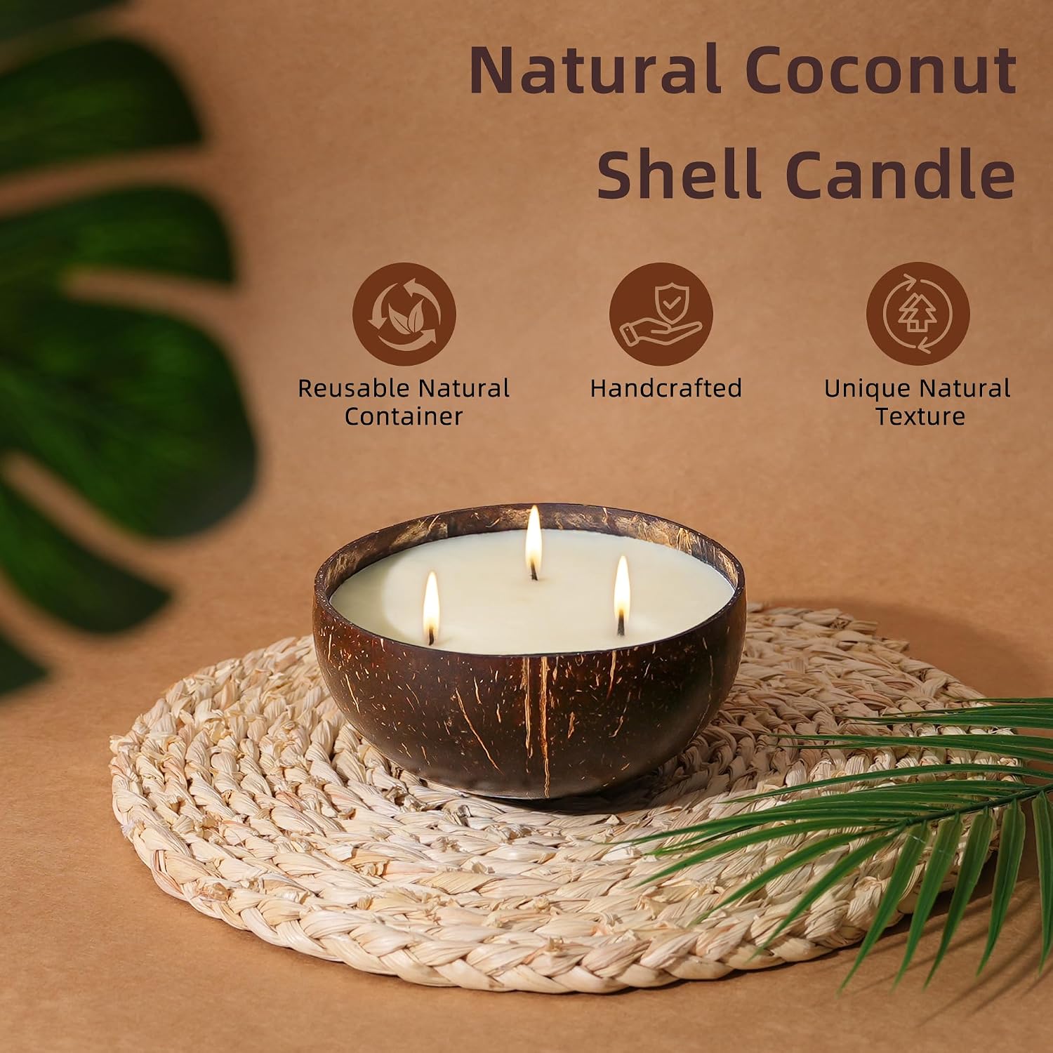 Viyffo 3 Wick 18oz Large Non Toxic Soy Candle - Cedarwood & Amber Scented Candle for Women & Men, Natural Coconut Shell Jar Perfect for Home Decor & Unique Nature Gift