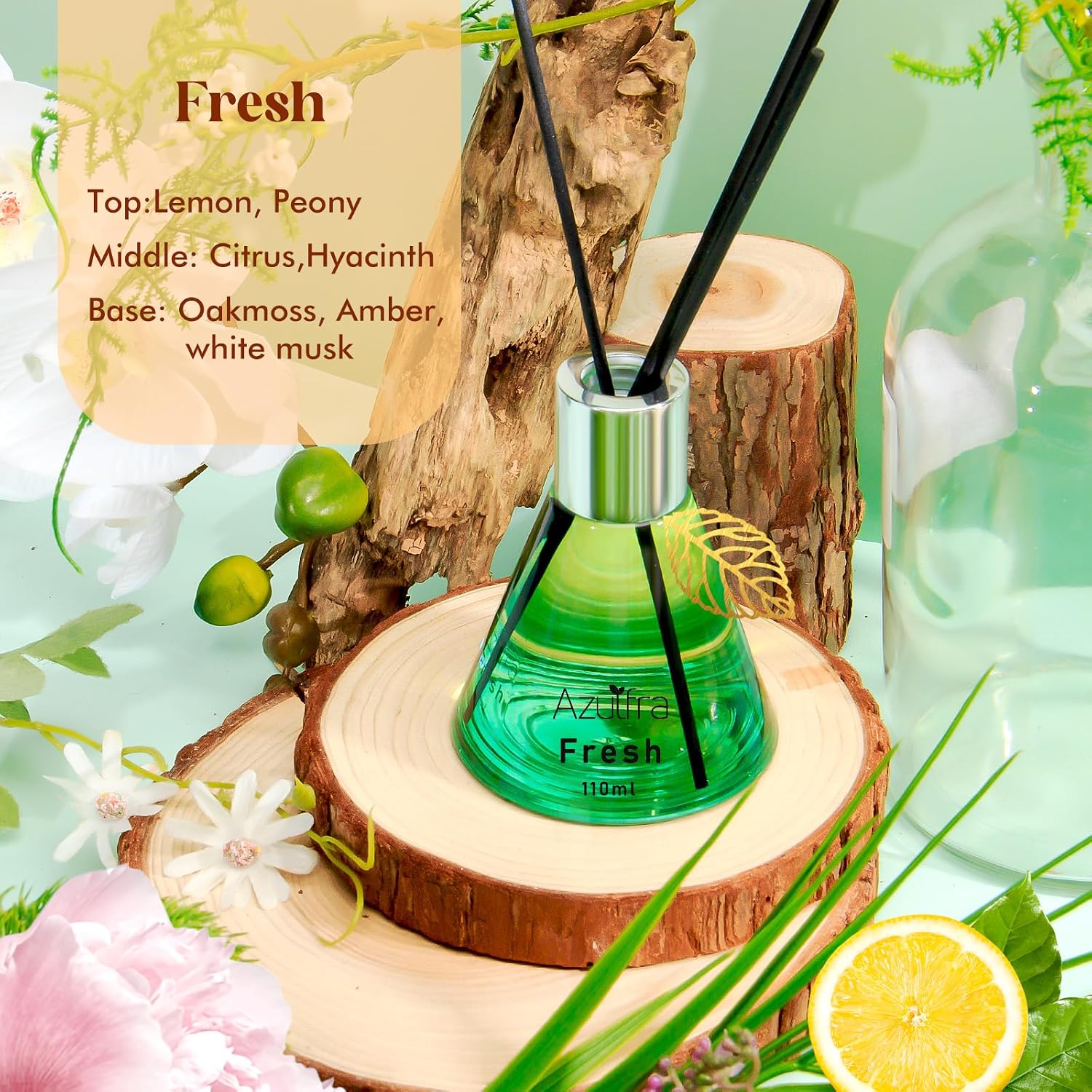 Azulfra Reed Diffuser Set, Fresh Scented Diffuser for Home, Home Fragrance Scent Essential Oil Stick Diffuser for Room Shelf Decor, 3.4 oz