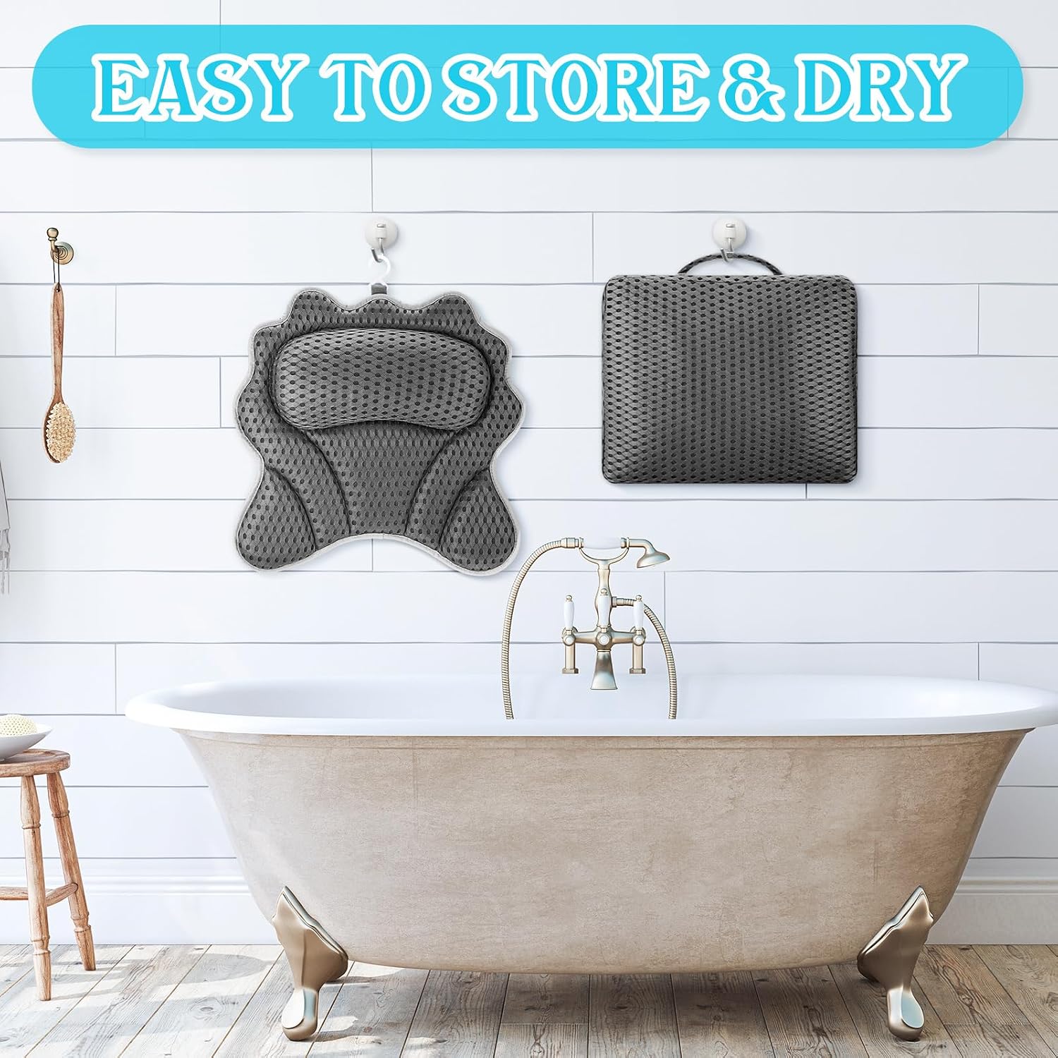 Novabright Bath Pillow and Mat Set for Head and Neck Nonslip Bathtub Pillow 4d Thick Tub Seat Mat with 6 Suction Cups Portable Seat Cushion Tub Accessories for Indoor Outdoor
