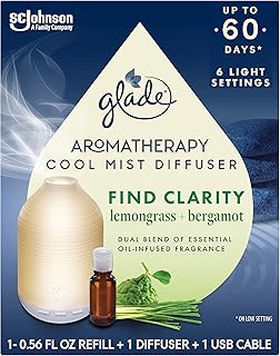 Glade Aromatherapy Diffuser & Essential Oil, Air Freshener for Home, Find Clarity Scent with Notes of Bergamot & Lemongrass, 0.56 Fl Oz