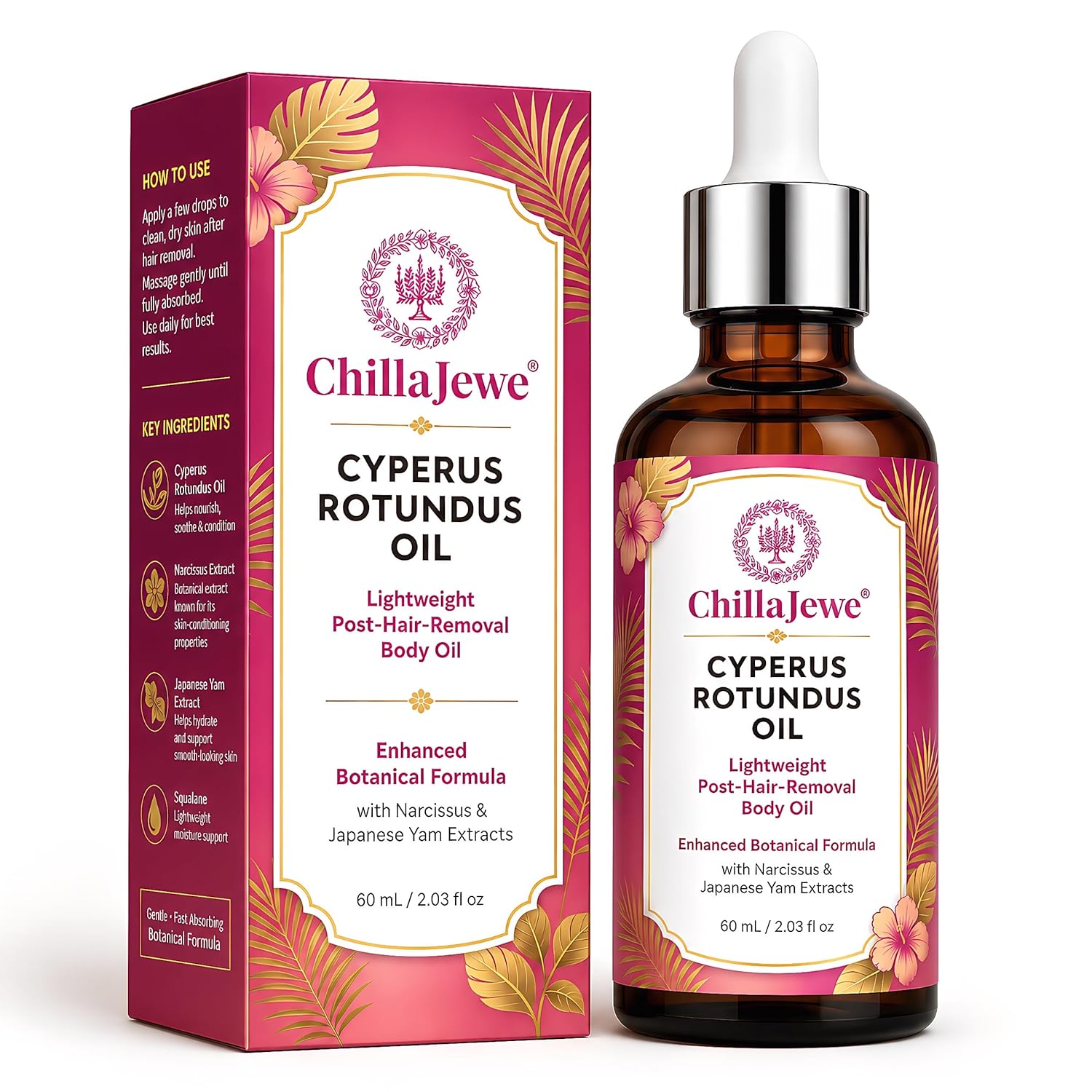Cyperus Rotundus Oil, Lightweight Post-Hair-Removal Body Oil, Enhanced Botanical Formula with Narcissus & Japanese Yam Extracts, Jojoba Oil, Squalane & Bisabolol, For Smooth-Looking Skin
