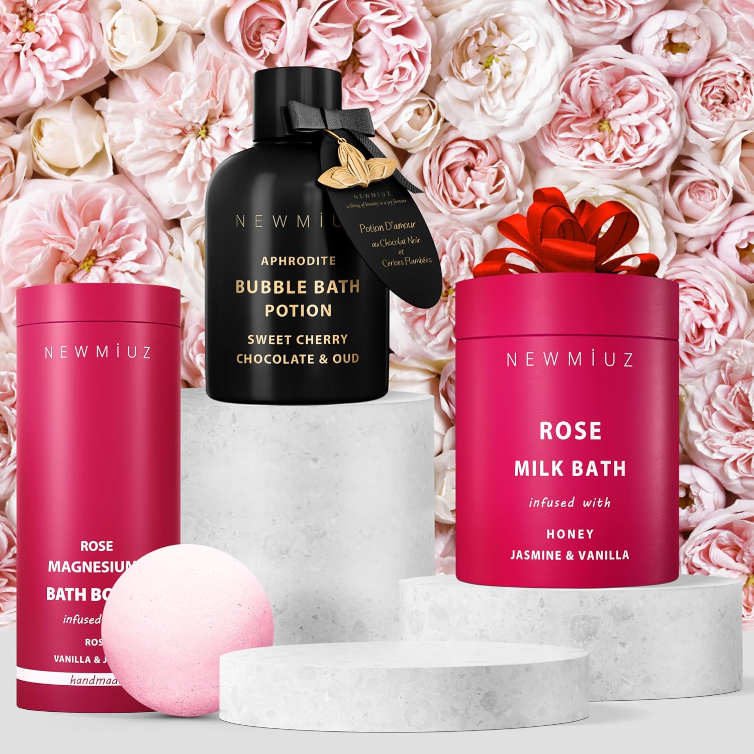 Magnesium Rose Vanilla Bath Bomb Mega Foaming Bubbles Infused with Vanilla Jasmine Luxurious Spa Bath Essentials Nourishing Dry Skin Stress Relief Bath Gift