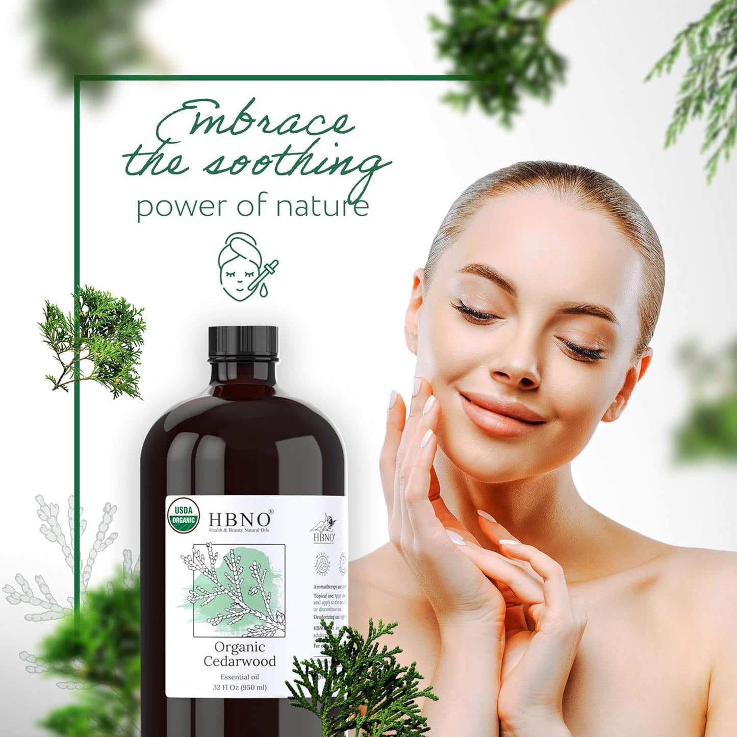 HBNO Organic Cedarwood Oil - Huge 32 oz (950ml) Large Size - Ideal for Diffusers, Cleaning Agents, Deodorizers.