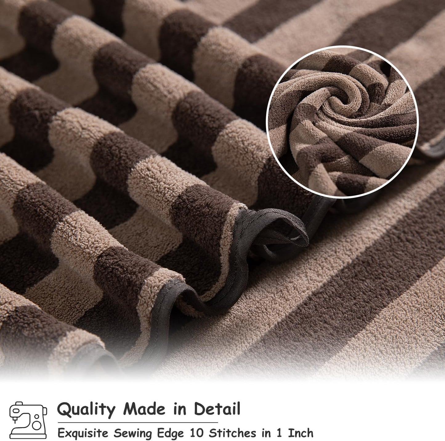 2 Piece Brown Cabana Stripe Hand Towels for Bathroom 16"x31" Ultra Soft Breathable Hand Face Towels Highly Absorbent Towel Quick Dry Towel for Spa Gym Hotel Travel Camp
